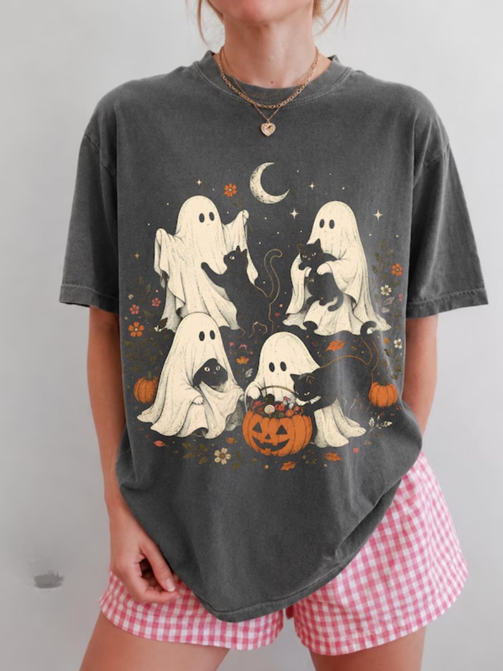 Pepper Comfort Halloween Ghosts & Black Cats Graphic Tee